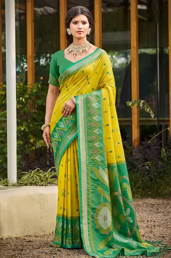 green color woven work pochampally art silk saree
