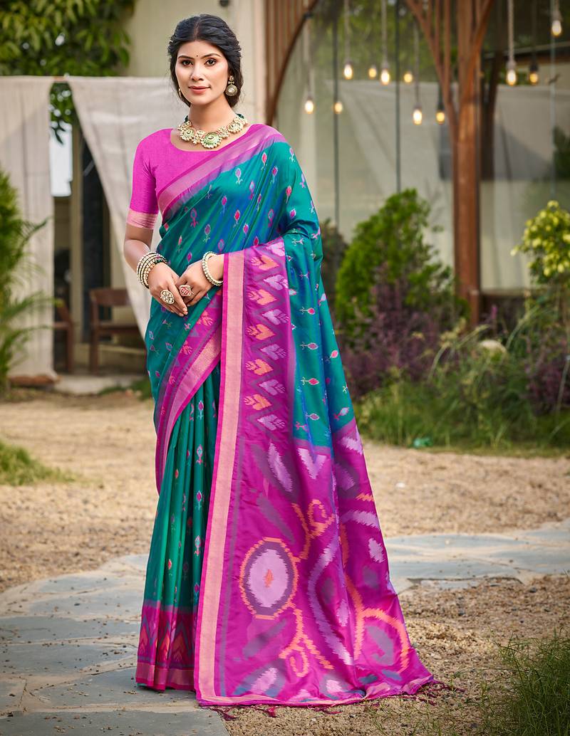 sky blue color woven work pochampally art silk saree