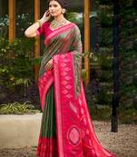 mehandi color woven work pochampally art silk saree