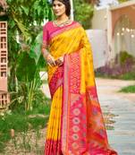 yellow woven work pochampally art silk saree