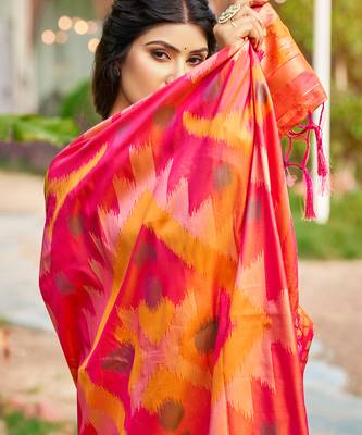 yellow woven work pochampally art silk blend saree 3