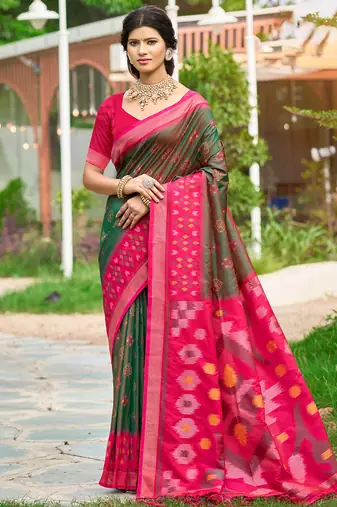 mehandi woven work pochampally art silk saree