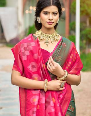 mehandi woven work pochampally art silk blend saree 3