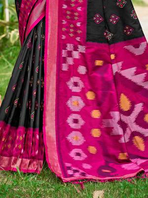 black woven work pochampally art silk blend saree 2