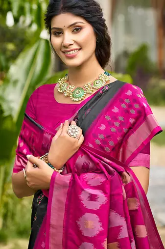 black woven work pochampally art silk blend saree