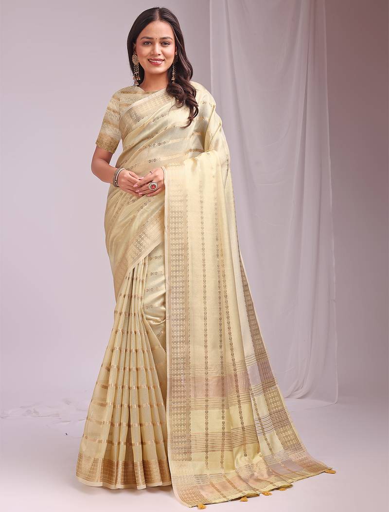 gold color woven work orgenza saree