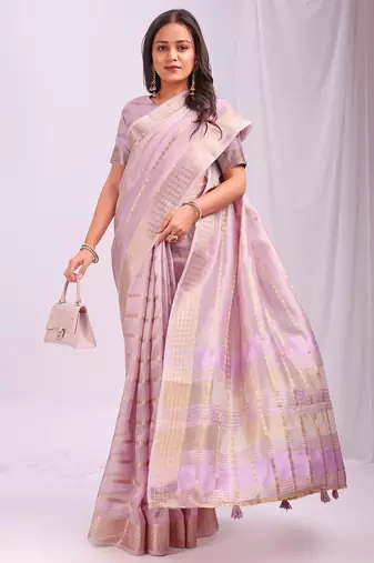 light pink color woven work orgenza saree