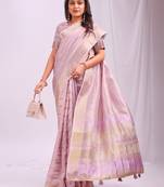 light pink color woven work orgenza saree