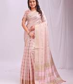peach color woven work orgenza saree