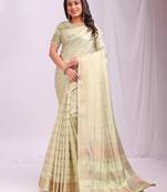 light green color woven work orgenza saree
