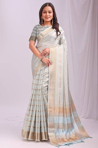 sky blue color woven work orgenza saree