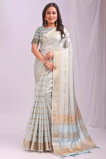 sky blue color woven work orgenza saree