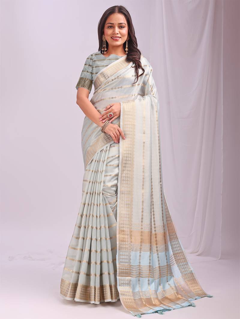 sky blue color woven work orgenza saree
