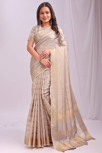 cream color woven work orgenza saree