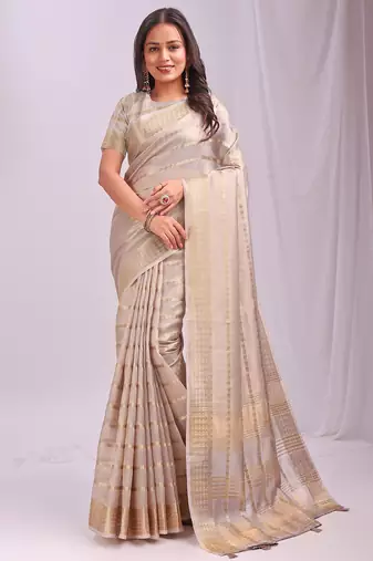 cream color woven work orgenza saree