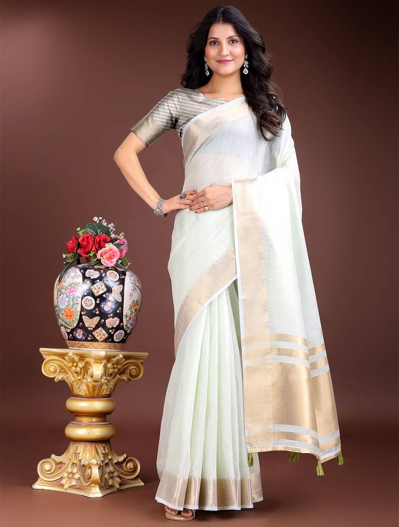 light green color solid plain cotton saree