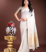 grey color solid plain cotton saree