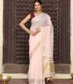 light pink color solid plain cotton saree