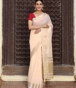 peach color solid plain cotton saree