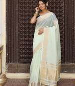 light green color solid plain cotton saree