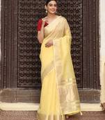 yellow color solid plain cotton saree