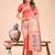peach color woven zari weaves linen cotton saree