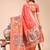 peach color woven zari weaves linen cotton saree