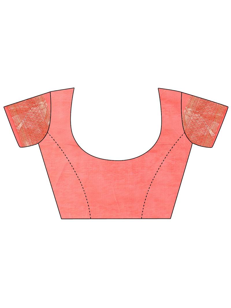 peach color woven zari weaves linen cotton saree