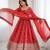 Red embroidered zari silk anarkali with dupatta