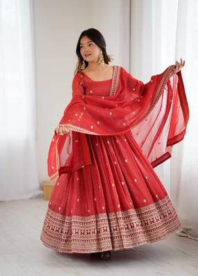 Red embroidered zari silk anarkali with dupatta 2
