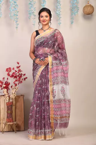 light wine zari work kota doria kota doria ethnic saree with unstitched blouse