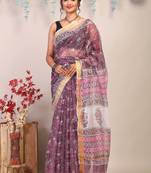 light wine zari work kota doria kota doria ethnic saree with unstitched blouse