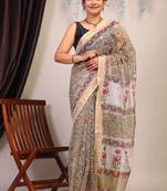 olive green zari work kota doria kota doria ethnic saree with unstitched blouse