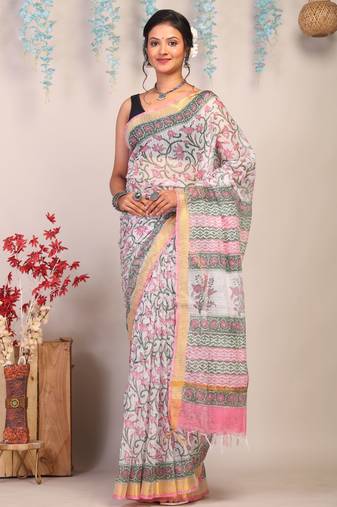multicolor zari work kota doria kota doria ethnic saree with unstitched blouse