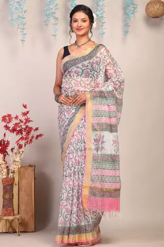 multicolor zari work kota doria kota doria ethnic saree with unstitched blouse