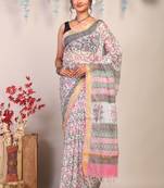 multicolor zari work kota doria kota doria ethnic saree with unstitched blouse