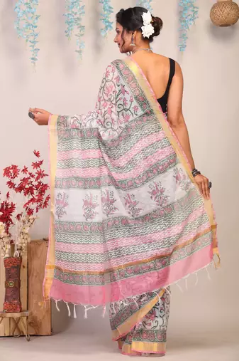multicolor zari work kota doria kota doria ethnic saree with unstitched blouse