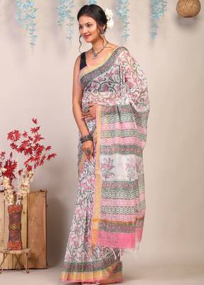 multicolor zari work kota doria kota doria ethnic saree with unstitched blouse 3