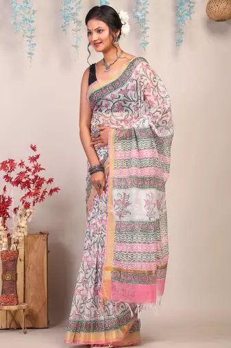 multicolor zari work kota doria kota doria ethnic saree with unstitched blouse