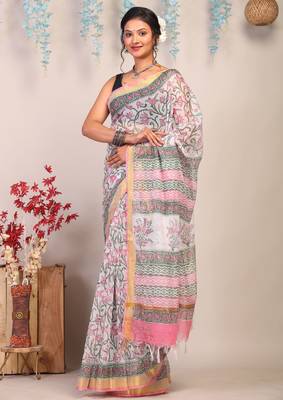 multicolor zari work kota doria kota doria ethnic saree with unstitched blouse 4