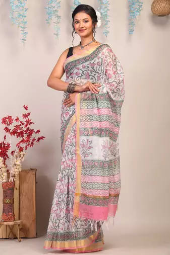 multicolor zari work kota doria kota doria ethnic saree with unstitched blouse