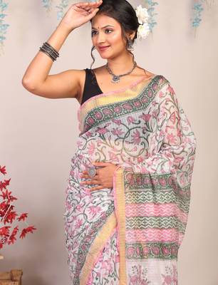 multicolor zari work kota doria kota doria ethnic saree with unstitched blouse 5