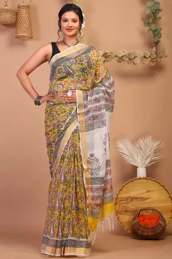 multicolor zari work kota doria kota doria ethnic saree with unstitched blouse