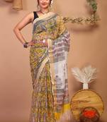 multicolor zari work kota doria kota doria ethnic saree with unstitched blouse