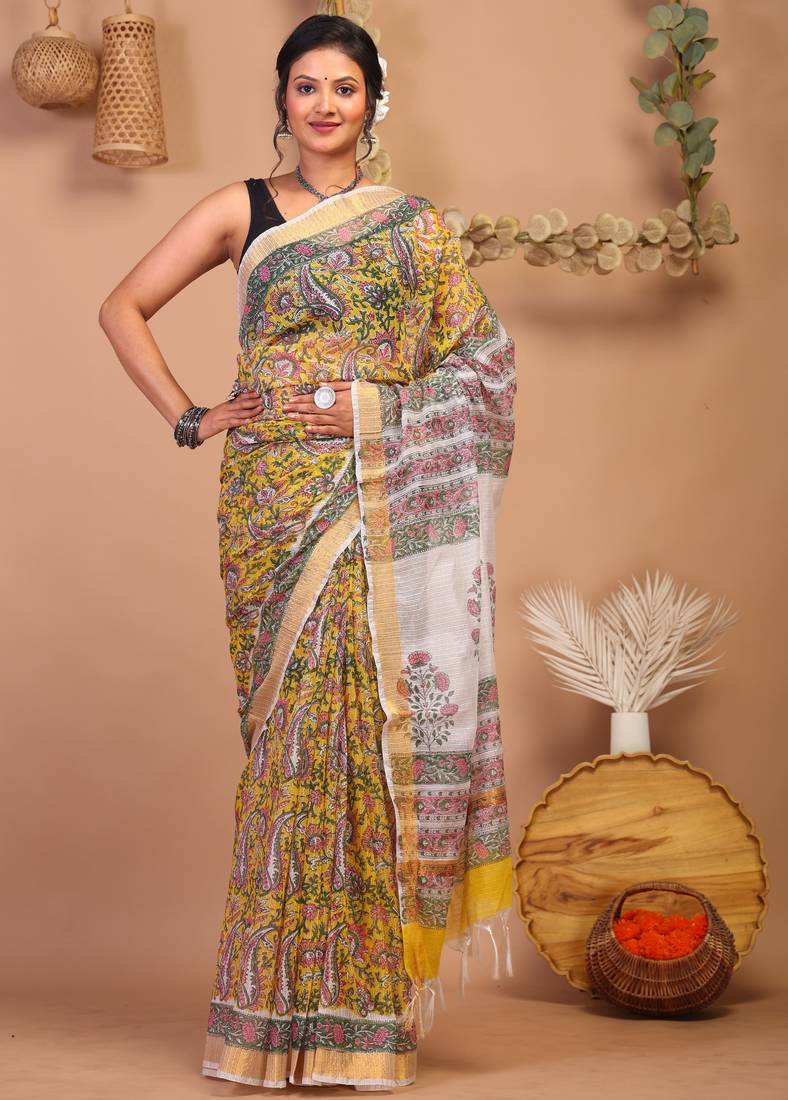 multicolor zari work kota doria kota doria ethnic saree with unstitched blouse