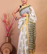 white zari work kota doria kota doria ethnic saree with unstitched blouse