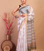 white zari work kota doria kota doria ethnic saree with unstitched blouse