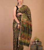 rama green zari work, tassle cotton silk blend bhagalpuri ethnic saree with unstitched blouse