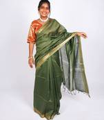 rama green gold zari, maheshwari work tusser silk blend bhagalpuri ethnic saree with unstitched blouse