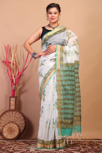 white zari work kota doria kota doria ethnic saree with unstitched blouse
